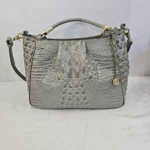 RARE New Brahmin Ruby Satchel Shoulder Bag Silver Sage Melbourne Croc Embossed‎